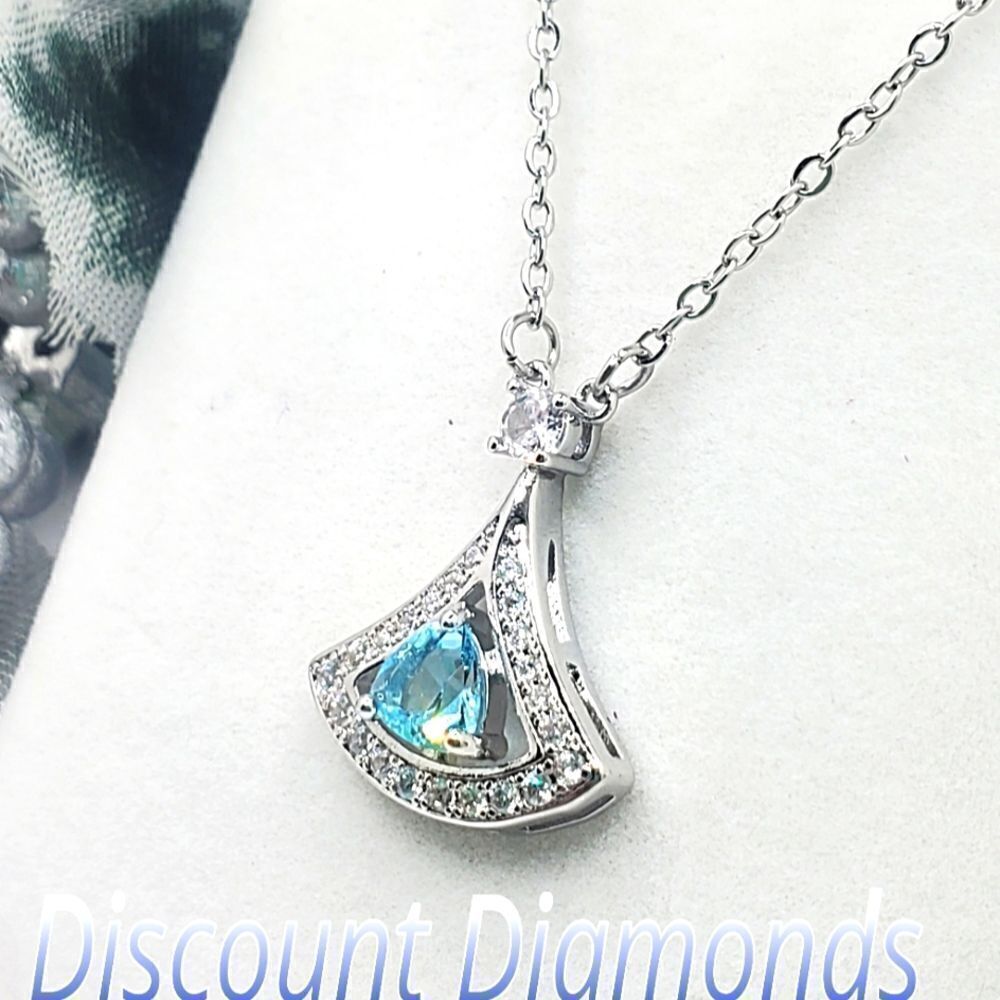 Aquamarine Pendant Necklace surrounded by Baguette Diamonds on 925 Silver